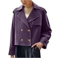 thumbnail image 5 of UQJfacai Womens Faux Suede Cropped Jacket Casual Lightweight Double Breasted Short Trench Coat Fall Winter Fashion Coats Outerwear, 5 of 7