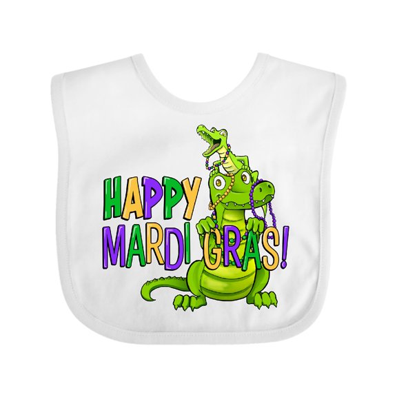 Inktastic Happy Mardi Gras Big and Little Alligators with Beads Boys or Girls Baby Bib