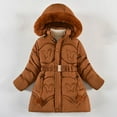 thumbnail image 2 of TAGOLD Winter Coats for Girls 5-11 Years Little Girl Coats Solid Long Sleeve Big Collar Bow Print Thickened Warm Quilted Coat, 2 of 5