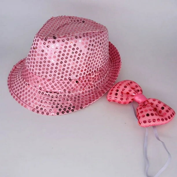 Lazo de lentejuelas con luz LED intermitente, sombrero Fedora, fiesta, boda, niño, hombres, decoración de Navidad
