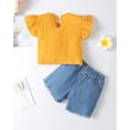 thumbnail image 3 of Toddler Girl Clothes Yellow Sleeveless Ruffle T-Shirt Tops Summer Outfits Daisy Printed Ripped Denim Shorts Sets 18-24 Months Girls Clothes, 3 of 6