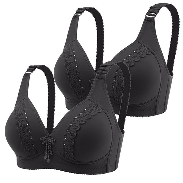 Besolor 2PC Womens Full Coverage Bra Wireless Comfort Everyday Bra Plus Size with Push up Cups Black