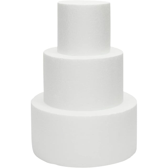 3 Piece Round Foam Cake Dummy Set for Decorating, Faux Cake in 3 Sizes for Birthday, Wedding Display (10.8 Inches Tall)