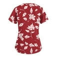 thumbnail image 3 of YDKZYMD Holiday Scrub Tops for Women Cute Floral Nurse Uniform Short Sleeve Scrub Shirt V Neck Graphic Scrub Tops with Pockets Red 2XL, 3 of 3