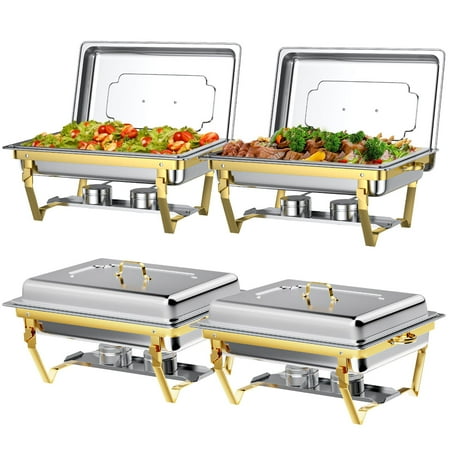 Chafing Dish Buffet Set 4 Pack  TINANA 8QT Stainless Steel Chafing Dishes for Buffet  Chafers and Buffet Warmers Sets for Parties  Events  Wedding  Camping  Dinner-Gold