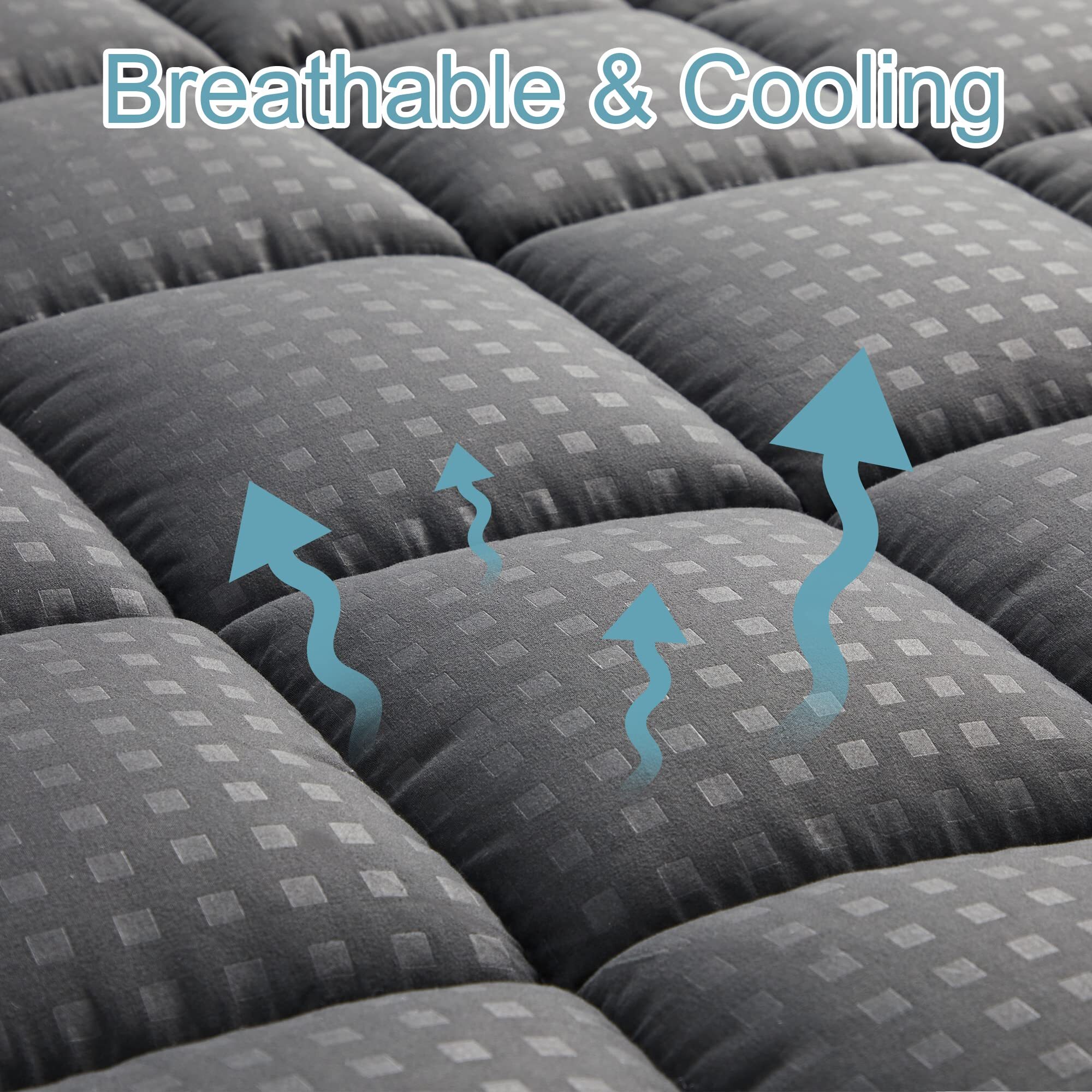 Quilted Cooling Mattress Topper – Thick Soft Mattress Pad, 18" Deep Pocket, Hypoallergenic Microfiber, Machine Washable