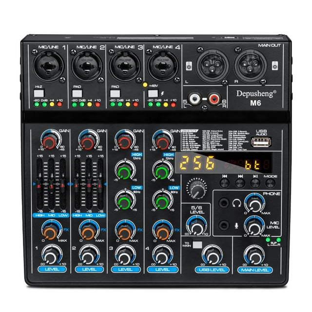 Mezclador DJ Depusheng M6 de 6 canales con Bluetooth y 256 efectos