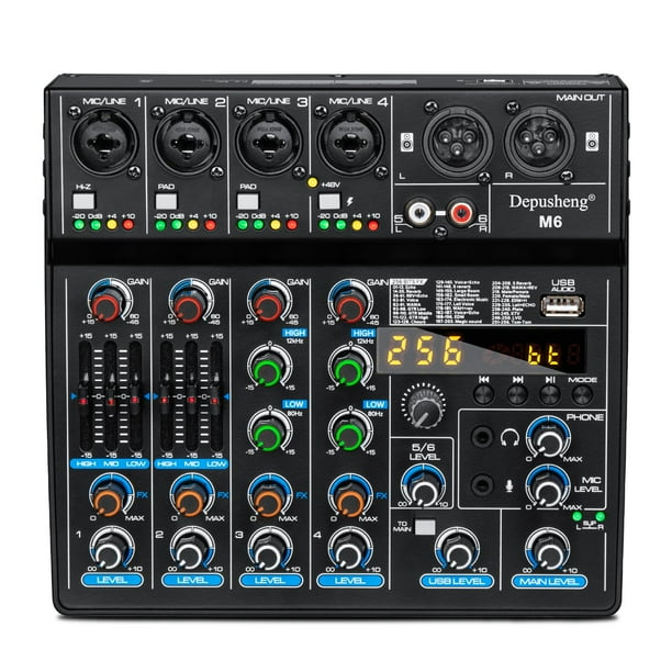 Mezclador DJ Depusheng M6 de 6 canales con Bluetooth y 256 efectos