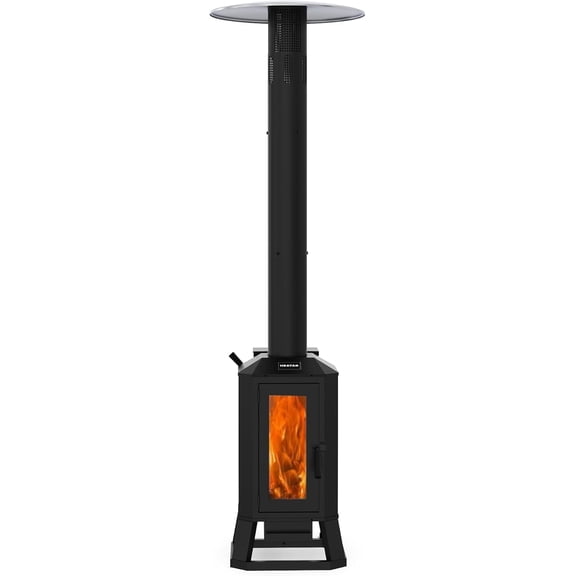 HEATAK Outdoor Freestanding 70,000 BTU Black Wood Pellet Patio Heater, Backyard