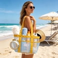 thumbnail image 2 of VORJELT Waterproof PVC Beach Tote Bag with Detachable Zipper Pouch, Striped Design, Large Capacity for Pool, Gym, Travel Yellow, 2 of 6