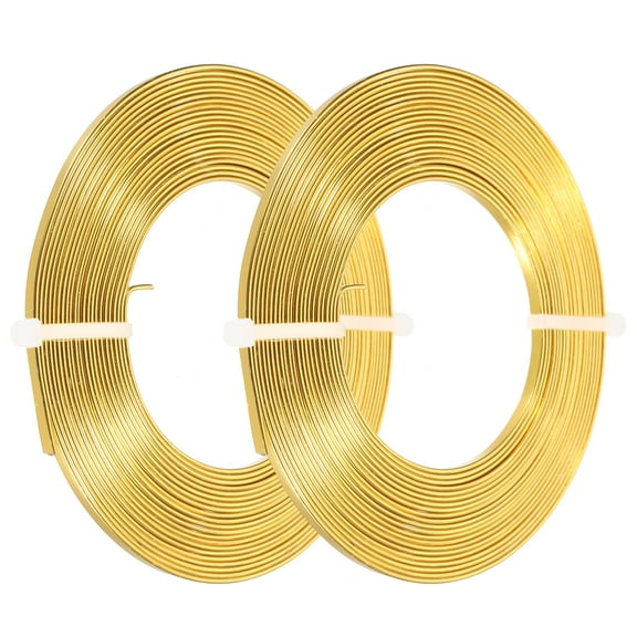 Uxcell 16.4 Feet Flat Aluminum Wire 18 Gauge Bendable Anodized Aluminum Wire Gold Tone 2 Roll