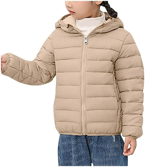 SERTG Children Fashion Solid Color Lightweight Down Coat Long Sleeves Fall Winter Casual Outwear Down Jacket for Kids 3-16 Years (Khaki,12-14 Years)