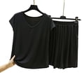 thumbnail image 2 of uublik Pajamas for Women Set Shorts Short Sleeve Top and Loose Shorts Casual Comfy Soft Sleepwear for Nightwear Black, 2 of 3