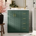 thumbnail image 3 of 30" Solid Wood Frame Bathroom Vanity with Storage, Modern Minimalist Bathroom Vanity with Ceramic Sink, Freestanding Storage Cabinet with Soft Close Doors for Bathroom, Green, 3 of 9