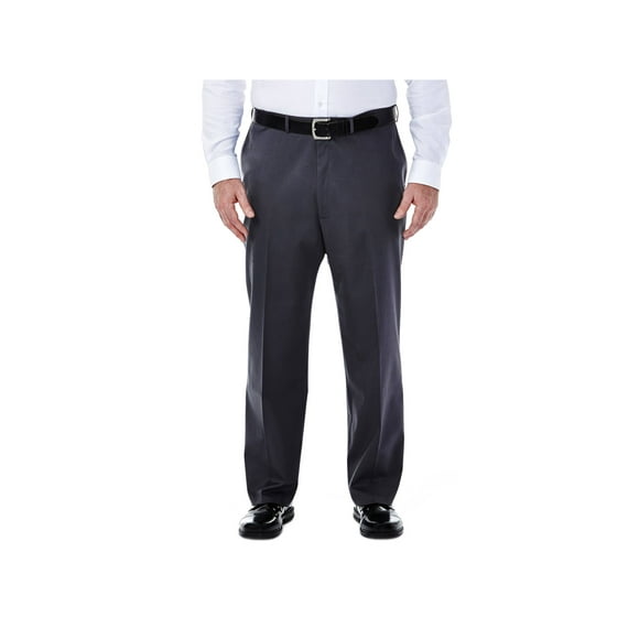 Haggar Men's Big-Tall Premium No Iron Classic Fit Expandable Waist Plain Front Pant Dark Grey 46x34