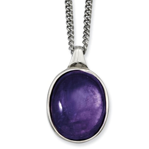 Stainless Steel 18in Synthetic Amethyst Pendant Necklace by Jewelrypot