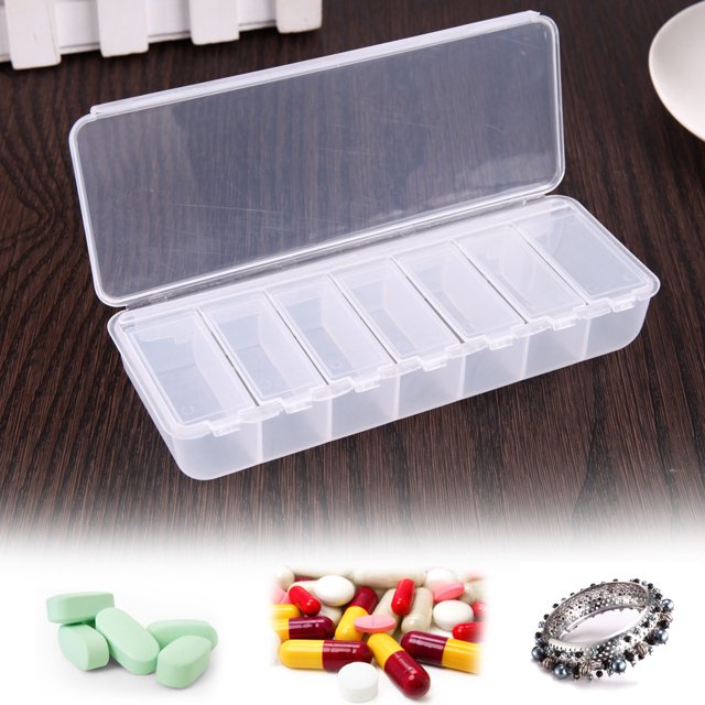 Organizador Estuches grandes para pastillas de viaje Caja portátil para medicamentos de 7 días Contenedor para tabletas (transparente) Likrtyny Libre de BPA