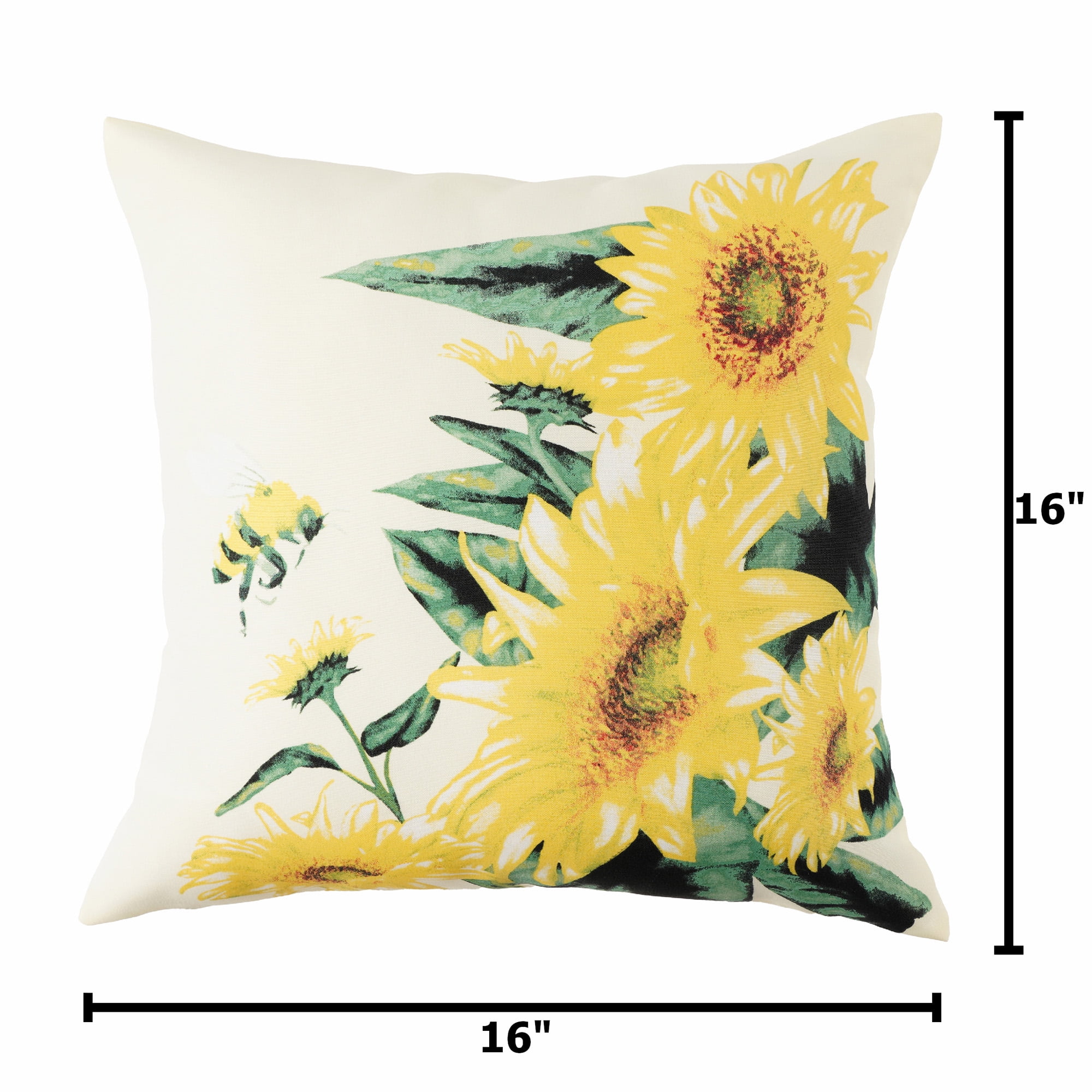 Mainstays 2-pack Sunflower Bee Reversible Outdoor Throw Pillow, 16 inch, Multicolor