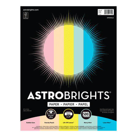 Astrobrights Colored Paper, 8.5" x 11", 24 lb./89 gsm, Sprinkle Assortment, 500 Sheets