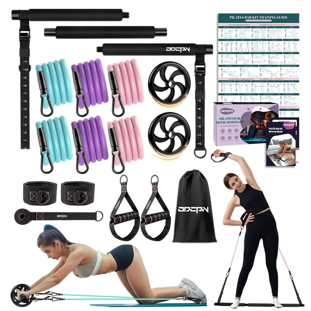 Kit de barra de pilates ODCPN con bandas de resistencia y rodillo abdominal