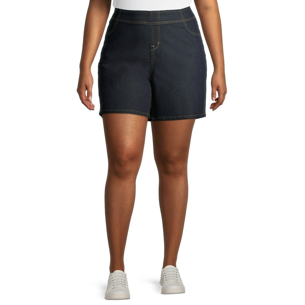 A3 Denim - A3 Women's Plus Size Elastic Waistband 7 Inch Pull On Shorts ...