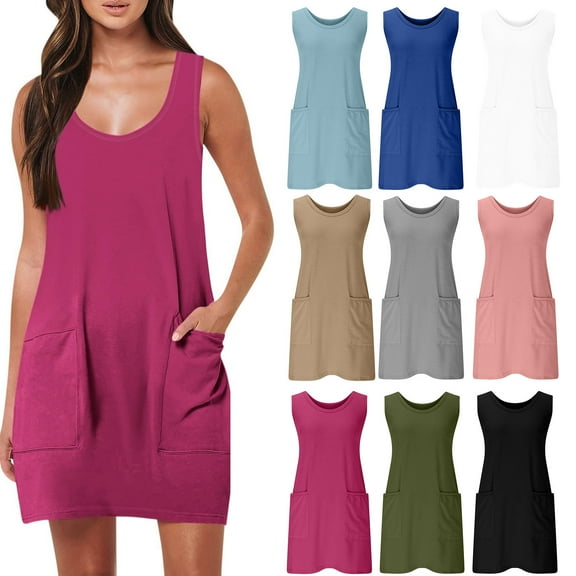 Dgankt Dresses Summer Dresses for Women 2025 Eyelet Casual Loose Sleeveless Sundresses Tank Dresses with Pockets