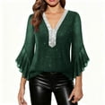 thumbnail image 3 of Aboser Womens Sparkly Glitter Blouse for Evening Party Cocktail Shirts Elegant Ruffled 3/4 Sleeve Tunic Tops Dressy Casual Chiffon Blouses Double Layers V Neck Shirt, 3 of 9