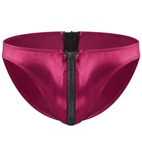 Mens Hot Pink Satin Briefs with Zipper Fly - Shiny Underwear for Men, Fashion Novelty Style, Free Size,Size Free Size