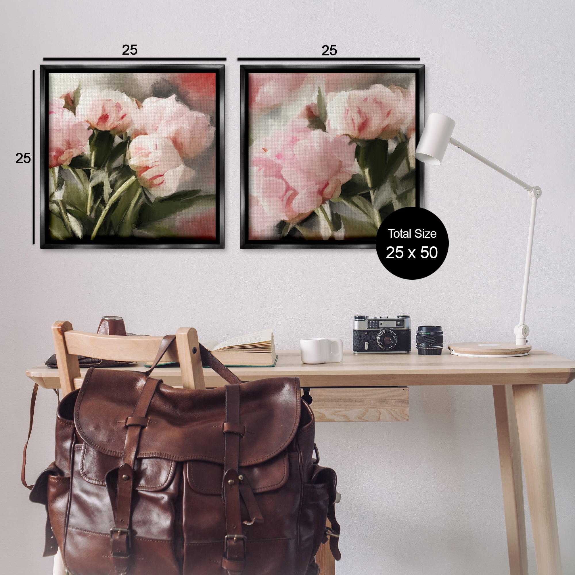 Stupell Industries Soft Pink Peony Arrangement Plants & Flowers Painting Black Floater Framed Canvas Art Print Wall Art, 25 x 25, Set of 2
