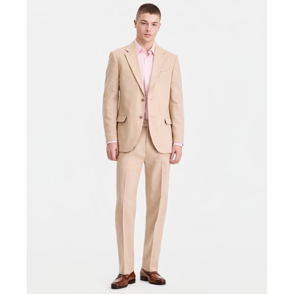 Nautica Mens Modern fit Linen Cotton 2 Piece Suit 40 R Pants 34 / 32 Tan Solid