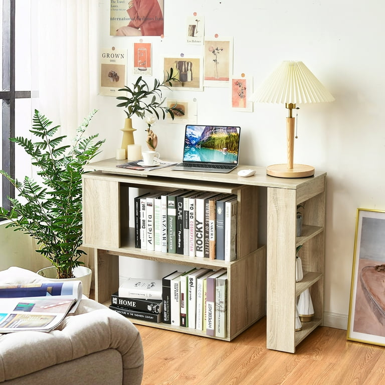 Costway Corner Computer Desk Triangle Writing Workstation With Storage Shelf Black