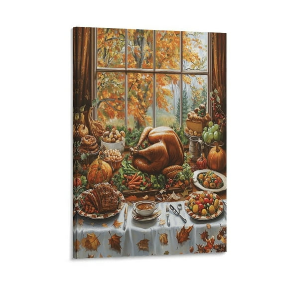 Thanksgiving Day Canvas Prints Wall Art 8x12inch Canvas Print Holiday Food Turkey Thanksgiving Fall Bathroom Wall Art for Bathroom Bedroom Farmhouse Framed For Home Decor