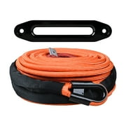 Astra Depot 95ft x 3/8" 22000 lb Synthetic Winch Rope w/ Full Orange Protective Sleeve + 10" Black Aluminum Hawse Fairlead for Jeep SUV ATV UTV Truck