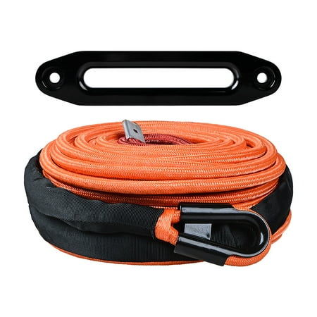 Astra Depot 95ft x 3/8" 22000 lb Synthetic Winch Rope w/ Full Orange Protective Sleeve + 10" Black Aluminum Hawse Fairlead for Jeep SUV ATV UTV Truck
