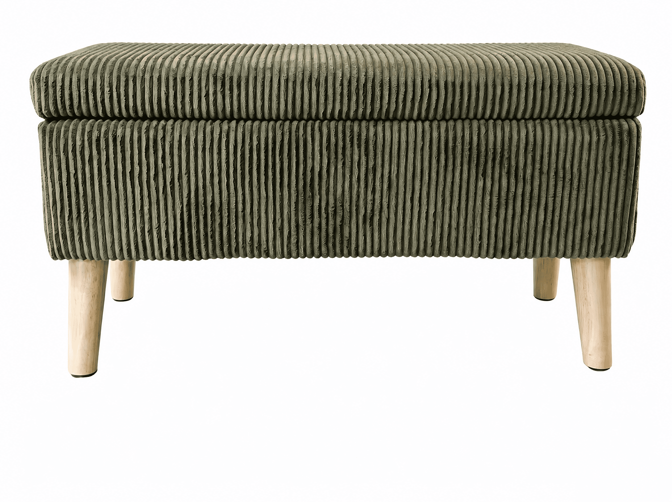 32 Inch Olive Green Corduroy Storage Ottoman Bench with Wooden Legs, Flip Top Upholstered Storage Chest, Multi-Functional End of Bed Shoe Bench Footrest for Bedroom Entryway Living Room