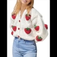 thumbnail image 1 of Cárdigan de Punto Grueso con Cuello en V y Larga con Bordado de Fresas Kawaii para Mujer Fresa Roja L, 1 of 9