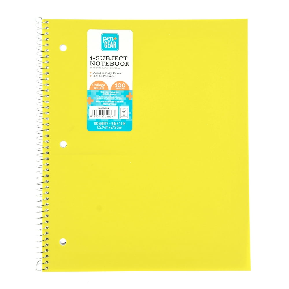 Pen + Gear 1Subject Notebook, College Ruled, 100 Sheets, Yellow