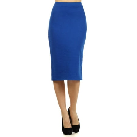 Womens White Pearl NEW MOA Women's High Waist Band Bodycon Career Office Midi Stretchy Pencil Skirt/Made in USA ()