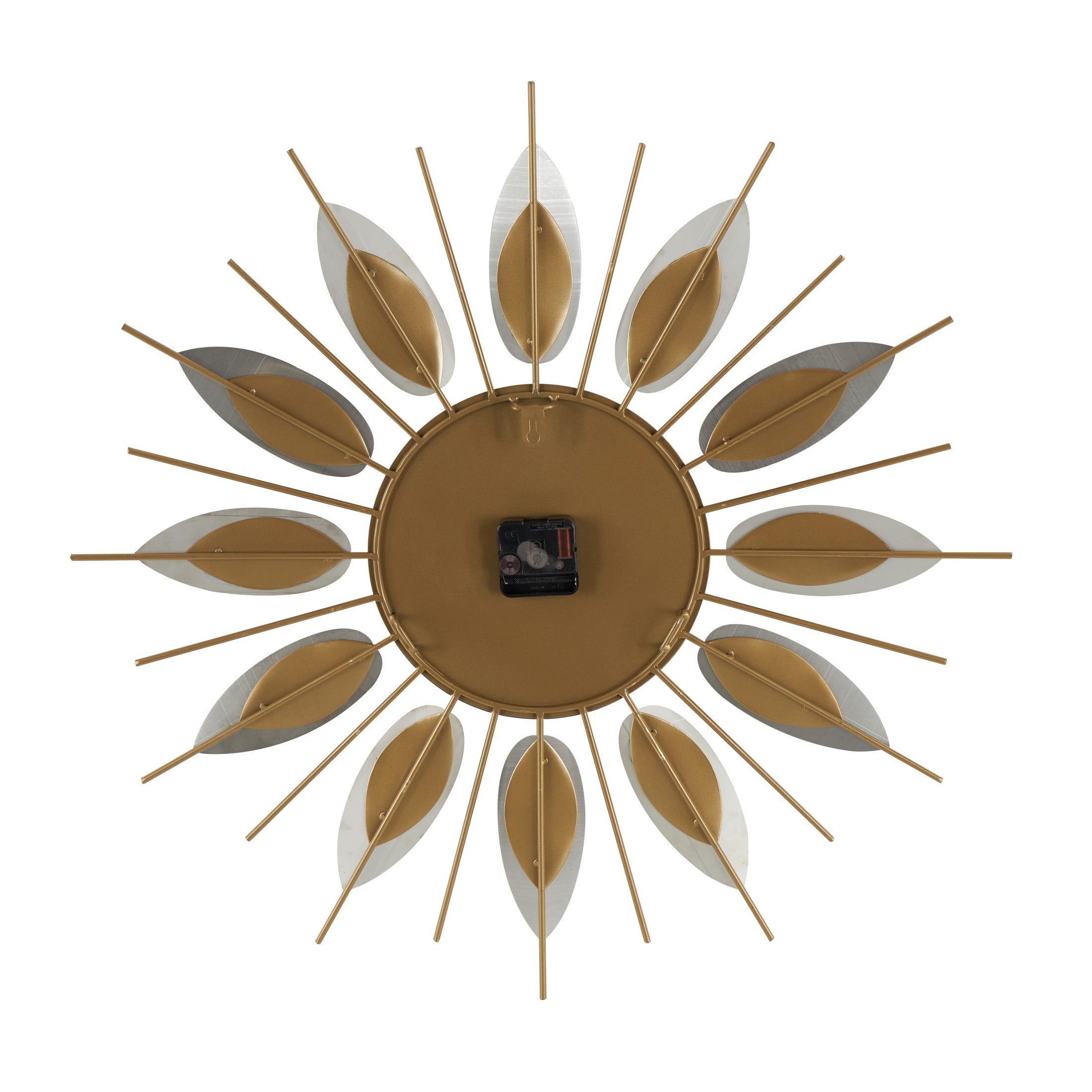 DecMode 26" Gold Stainless Steel Metal Leaf Radial Wall Clock with Black Accents