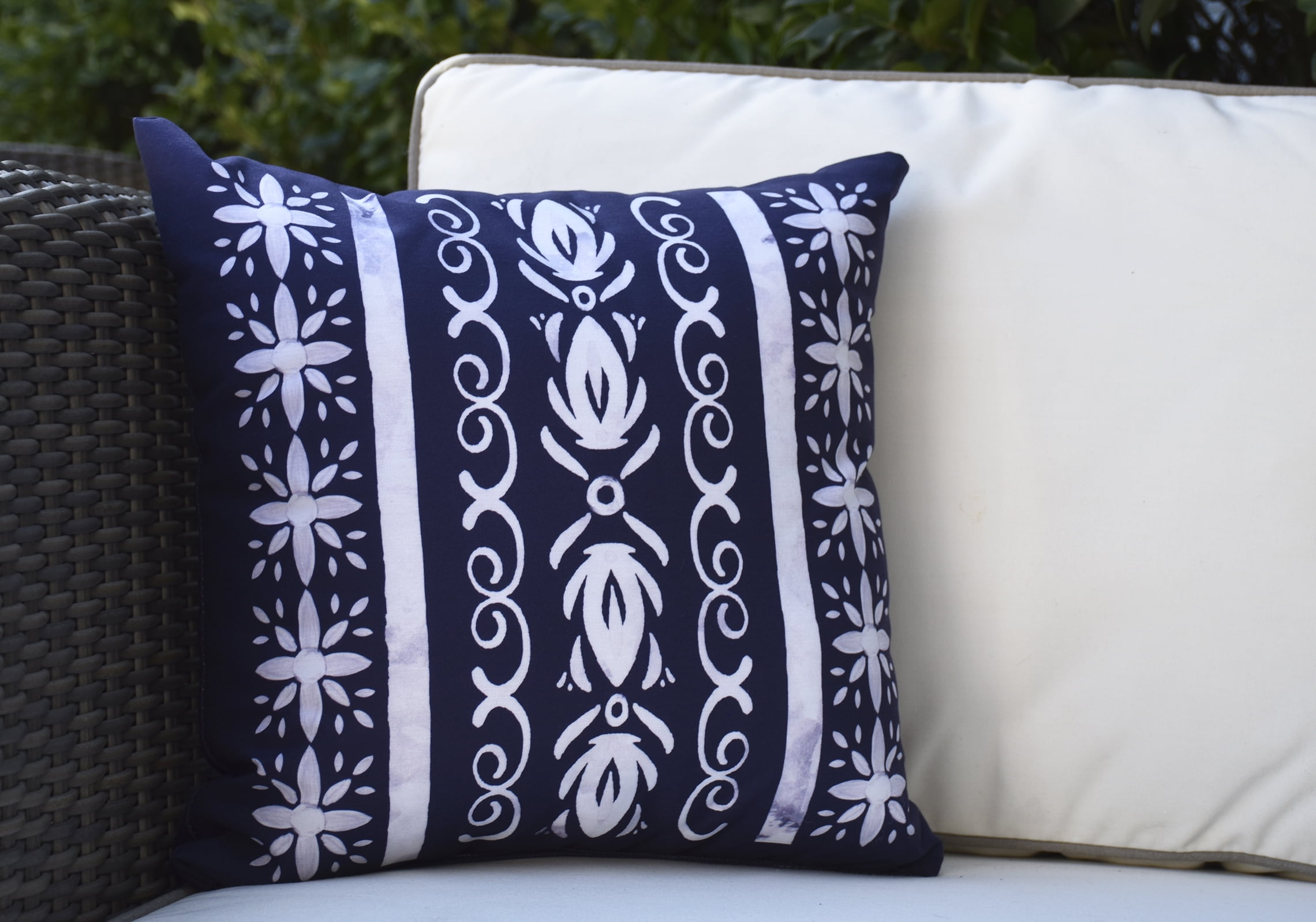 Simply Daisy, 18" x 18" Cuban Tile 2, Geometric Print Outdoor Pillow, Navy Blue