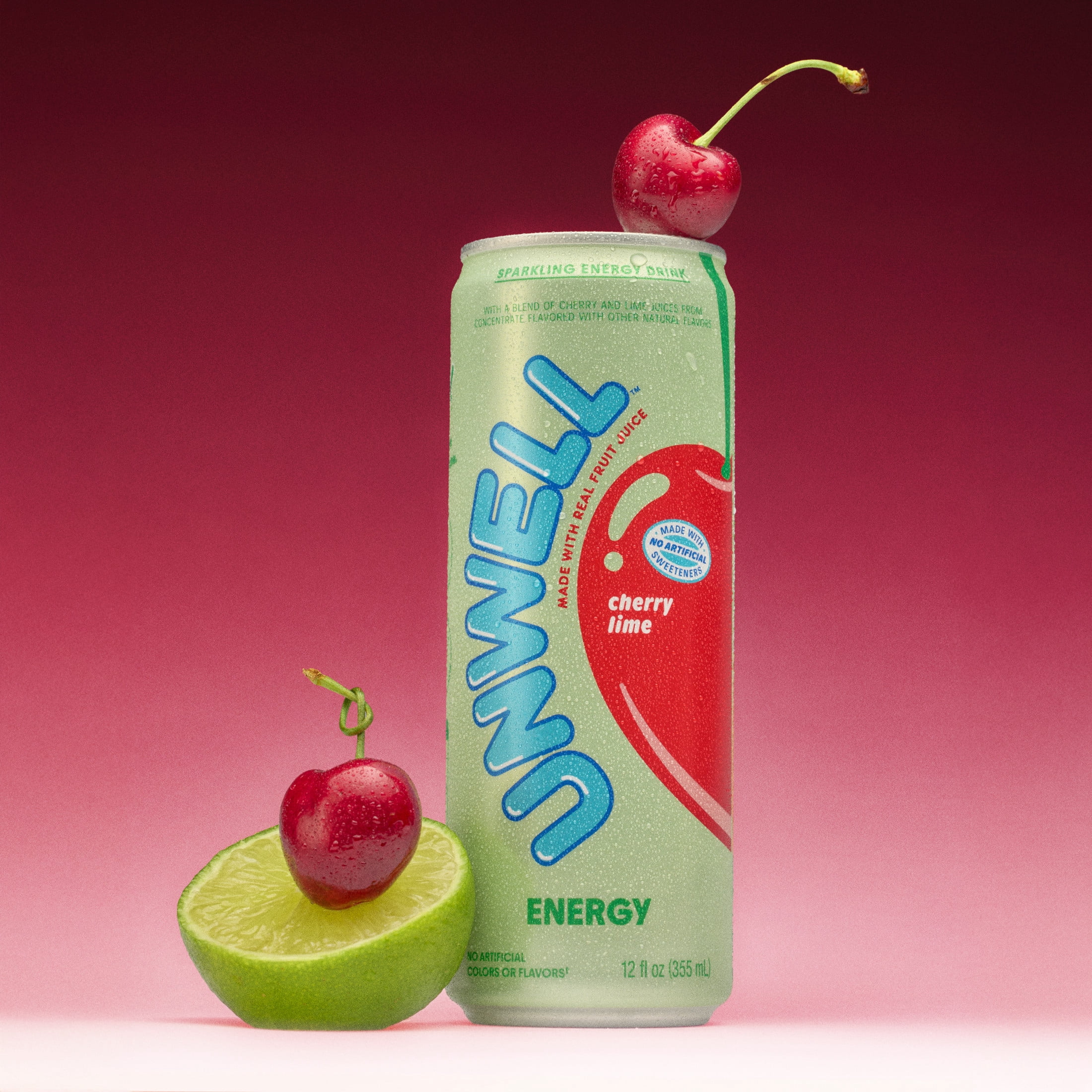 Unwell Sparkling Energy Drink, Electrolytes & Real Fruit Juice – Cherry Lime, 12 PK
