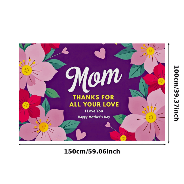 Floral Design Banner with Mom Message for Mother's Day Backdrop Party Decorations Photography Props Mom Celebration Family Gathering Love Display