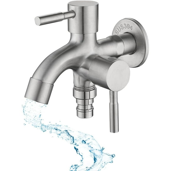 Double robinet 1/2", double robinet à bec en acier inoxydable, robinet universel pour machine à laver, jardin, machine à laver (1/2")