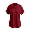 thumbnail image 5 of NinXxx Women‘s Lapel Collar Short Sleeve Blouse Button Front Loose Fit Top Red S, 5 of 5