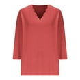 thumbnail image 3 of Loopsun Womens Fall Tops Plus Size, 3/4 Sleeve T Shirts for Women, Women's Fashion Casual Solid Quarter Sleeve V-neck Pullover Top Watermelon Red, XL, 3 of 5