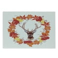 thumbnail image 1 of Fall Cutting Board, Reindeer Head in Rounded Floral Wreath Frame Made with Aesthetic Fall Leaves Print, Decorative Tempered Glass Cutting and Serving Board, Small Size, Brown Orange, by Ambesonne, 1 of 1