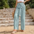 thumbnail image 2 of Boho Tiered Palazzo Pants for Women, High Rise Belted Wide Leg Trousers, Casual Spliced Loose Slacks, Summer Flowy Bottoms, 2 of 7