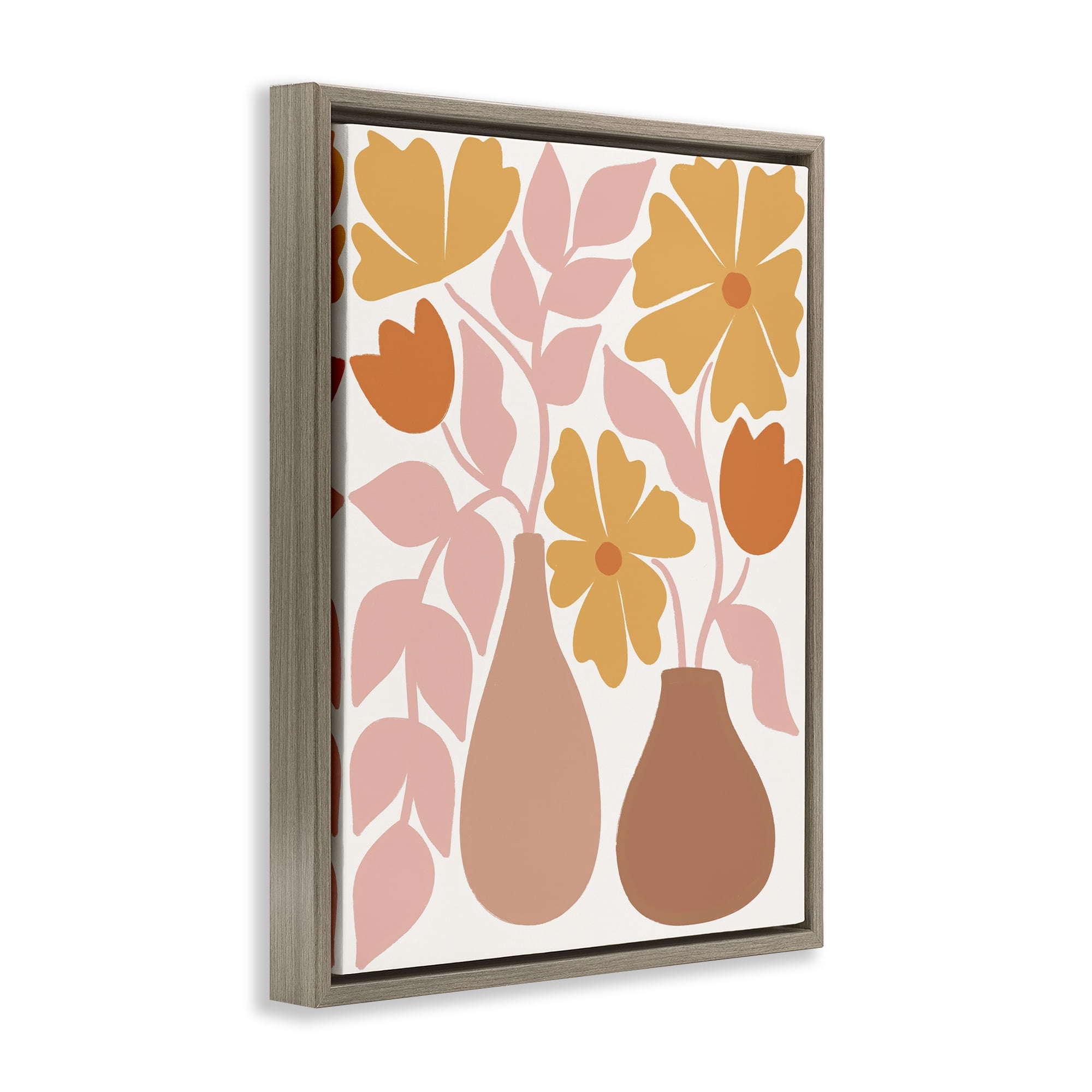 Stupell Industries Funky Flower Vases Plants & Flowers Painting Brown Floater Framed Canvas Art Print Wall Art, 17 x 21