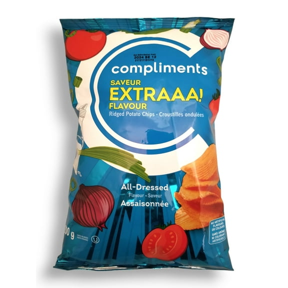 Compliments Extraaa All Dressed Flavor Ridged Potato Chips, 200g/7.1 oz., Bag