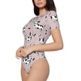 thumbnail image 2 of Daiia Dachshund Dog Puppy print Women's Crew Neck Short Sleeve Bodysuit Fashion Tops Fit Casual Basic Extender Bodysuit-Large, 2 of 9